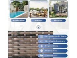 Vente-unique Ligstoel-Hemel Tuinbed 2 Tot 4 Plaatsen - Grijs Rotan En Beige Deurgordijn - Inclusief Kussens - Voor Buiten