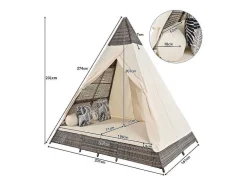 Vente-unique Ligstoel-Hemel Tuinbed 2 Tot 4 Plaatsen - Grijs Rotan En Beige Deurgordijn - Inclusief Kussens - Voor Buiten