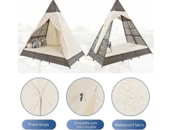 Vente-unique Ligstoel-Hemel Tuinbed 2 Tot 4 Plaatsen - Grijs Rotan En Beige Deurgordijn - Inclusief Kussens - Voor Buiten