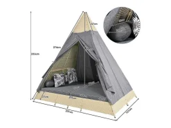 Vente-unique Ligstoel-Hemel Tuinbed 2 Tot 4 Plaatsen - Beige Rotan En Grijs Deurgordijn - Inclusief Kussens - Voor Buiten