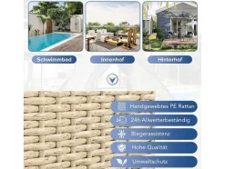 Vente-unique Ligstoel-Hemel Tuinbed 2 Tot 4 Plaatsen - Beige Rotan En Grijs Deurgordijn - Inclusief Kussens - Voor Buiten