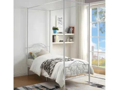 Vente-unique Kinderbed-Hemelbed Leyna 90 X 190 Cm - Metaal - Wit