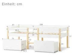ModernLuxe Kinderbed-Hochbett Aus Massivem Kiefernholz Mit Schubladen 90 X 200 Cm Weis