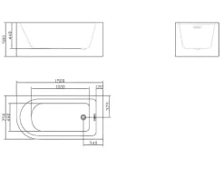 Shower & Design Hoekbad-Hoekbad - 201 Liter - 150 X 75 X 58 Cm - Wit - Rechtse Hoek - Anika