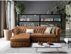 LINEA SOFA Leren Zitbank-Hoekbank Chesterfield Brenton 100% Buffelleer - Hoek Links - Vintage Caramel
