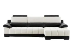 LINEA SOFA Hoekbank-Hoekbank In Zwart En Creme Stof En Leer - Hoek Rechts - Aragon