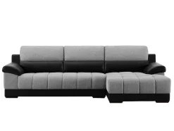LINEA SOFA Aanbiedingen: Zitbank & Fauteuil-Hoekbank In Zwart En Grijze Stof En Leer - Hoek Rechts - Aragon