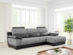 LINEA SOFA Aanbiedingen: Zitbank & Fauteuil-Hoekbank In Zwart En Grijze Stof En Leer - Hoek Rechts - Aragon