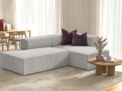 Vente-unique Designer Zitbank-Hoekbank Met Hoek Rechts Van Grijs Ribfluweel Janao