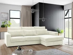 Vente-unique Speciale Modellen Zitbanken & Fauteuils-Hoekbank Mondovi Van Ribfluweel - Beige - Hoek Rechts