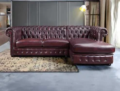 LINEA SOFA Chesterfield Zitbank-Hoekbank Van 100% Buffelleer Chesterfield Brenton - Kersenrood - Hoek Rechts