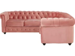 Vente-unique Chesterfield Zitbank-Hoekbank Van Fluweel Chesterfield - Pastel Roze