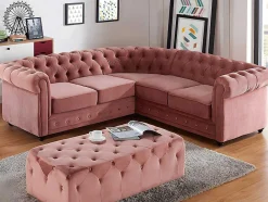 Vente-unique Chesterfield Zitbank-Hoekbank Van Fluweel Chesterfield - Pastel Roze