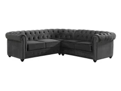Vente-unique Chesterfield Zitbank-Hoekbank Van Fluweel Chesterfield - Antraciet