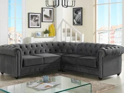 Vente-unique Chesterfield Zitbank-Hoekbank Van Fluweel Chesterfield - Antraciet