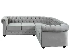 Vente-unique Chesterfield Zitbank-Hoekbank Van Fluweel Chesterfield - Zilvergrijs