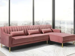 Vente-unique Fluweel / Suede-Hoekbank Van Fluweel Meyreuil - Oudroze - Hoek Rechts