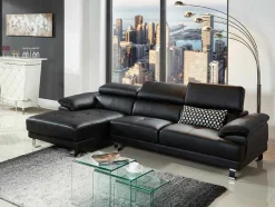 LINEA SOFA Leren Zitbank-Hoekbank Van Hoogwaardig Leer Excelsior Ii - Zwart - Hoek Links