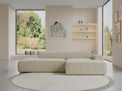 Vente-unique Fluweel / Suede-Hoekbank Van Ribfluweel Rechtse Hoek Cremekleur Nepiri
