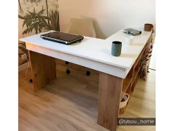 Vente-unique Bureaumeubel-Hoekbureau Met Opbergruimte - Wit En Naturel - Lileul