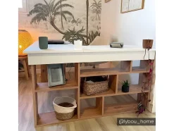 Vente-unique Bureaumeubel-Hoekbureau Met Opbergruimte - Wit En Naturel - Lileul
