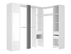 Vente-unique Aanbiedingen: Slaapkamer & Kantoor-Hoekkledingkast Met Gordijn En 1 Deur - Met Spiegel - L231 Cm - Wit En Grijs - Bertrand