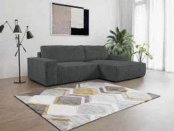 Vente-unique Fluweel / Suede-Hoekslaapbank Amelia Van Pascal Morabito - Ribfluweel - Antracietgrijs - Hoek Rechts