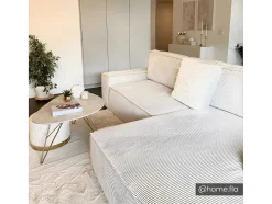 Vente-unique Aanbiedingen: Zitbank & Fauteuil-Hoekslaapbank Amelia Van Pascal Morabito - Ribfluweel - Beige - Hoek Rechts