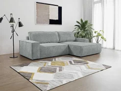 Vente-unique Hoekbank-Hoekslaapbank Amelia Van Pascal Morabito - Ribfluweel - Lichtgrijs - Hoek Rechts
