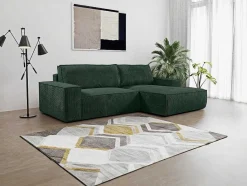 Vente-unique Aanbiedingen: Zitbank & Fauteuil-Hoekslaapbank Amelia Van Pascal Morabito - Ribfluweel - Spargroen - Hoek Rechts