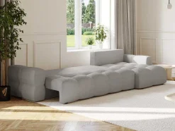 Vente-unique Designer Zitbank-Hoekslaapbank Met Omkeerbare Hoek Van Cremewitte Bouclestof Issoro