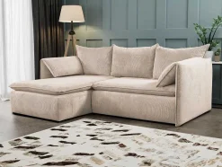 Vente-unique Hoekbank-Hoekslaapbank Teodora Van Pascal Morabito - Ribfluweel - Beige - Hoek Links