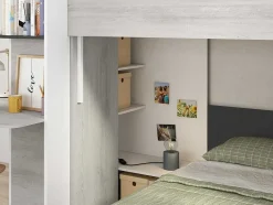 Vente-unique Kinderbed Stapelbed-Hoekstapelbed 2 X 90 X 190 Cm - Met Bureau - Grijs, Wit En Zwart - Samuel