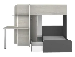 Vente-unique Kinderbed Stapelbed-Hoekstapelbed 2 X 90 X 190 Cm - Met Bureau - Grijs, Wit En Zwart - Samuel