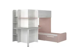 Vente-unique Kinderbed Stapelbed-Hoekstapelbed 2 X 90 X 190 Cm - Met Bureau - Grijs, Wit En Roze + Matras - Samuel