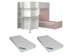 Vente-unique Kinderbed Stapelbed-Hoekstapelbed 2 X 90 X 190 Cm - Met Bureau - Grijs, Wit En Roze + Matras - Samuel
