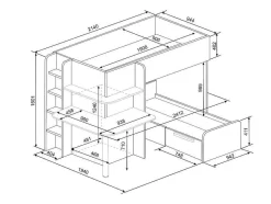 Vente-unique Kinderbed Stapelbed-Hoekstapelbed 2 X 90 X 190 Cm - Met Bureau - Grijs, Wit En Roze + Matras - Samuel
