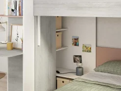 Vente-unique Kinderbed Stapelbed-Hoekstapelbed 2 X 90 X 190 Cm - Met Bureau - Grijs, Wit En Roze + Matras - Samuel