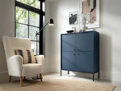 Vente-unique Buffetkast-Hoge Buffetkast Bogdan - 4 Deuren - Blauw