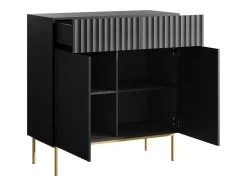 Vente-unique Buffetkast-Hoge Buffetkast Met 2 Deuren En 2 Lades Van Mdf En Staal - Zwart En Goudkleurig - Evilana