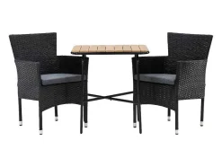 Vente-unique Loungeset-Holmbeck Tuinmeubelset Tafel, 2 Stoelen Naturel,Zwart.