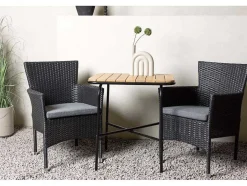 Vente-unique Loungeset-Holmbeck Tuinmeubelset Tafel, 2 Stoelen Naturel,Zwart.