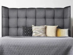 Vente-unique Hoofdeinde En Brugkast-Hoofdbord Bed - Gebogen - 140 Cm - Stof - Grijs - Ludesa