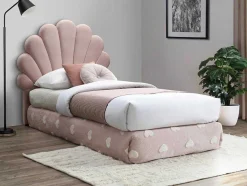Vente-unique Kindermeubel-Hoofdbord In Schelpvorm - 120 Cm - Fluweel - Roze - Moana