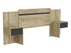Vente-unique Hoofdeinde En Brugkast-Hoofdeinde Met Nachtkastjes - Uitbreidbaar - 140 /160 Cm - Naturel En Zwart - Parati