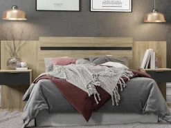 Vente-unique Hoofdeinde En Brugkast-Hoofdeinde Met Nachtkastjes - Uitbreidbaar - 140 /160 Cm - Naturel En Zwart - Parati