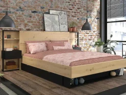 Vente-unique Hoofdeinde En Brugkast-Hoofdeinde Met Nachtkastjes Mista - 160 Cm - Eiken En Zwart