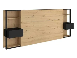 Vente-unique Hoofdeinde En Brugkast-Hoofdeinde Met Nachtkastjes Mista - 160 Cm - Eiken En Zwart