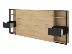 Vente-unique Hoofdeinde En Brugkast-Hoofdeinde Met Nachtkastjes Mista - 160 Cm - Eiken En Zwart