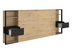 Vente-unique Hoofdeinde En Brugkast-Hoofdeinde Met Nachtkastjes Mista - 160 Cm - Eiken En Zwart